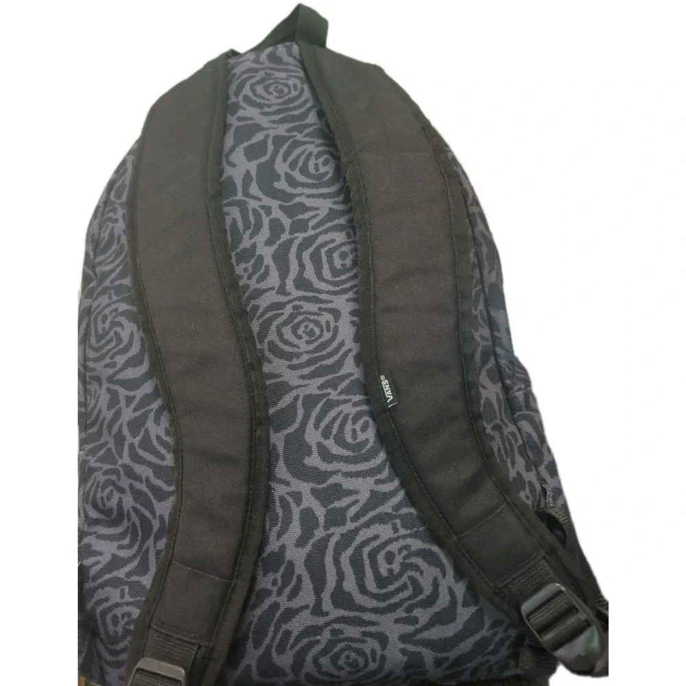 Vans Backpack Black Gray Floral Rose Print School Travel Daypack